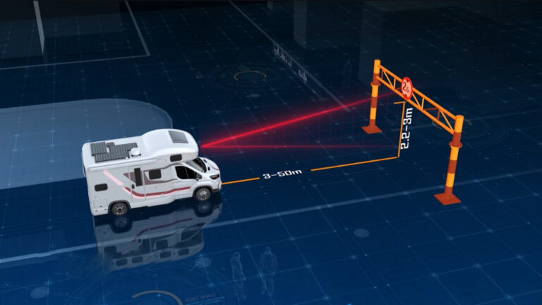Mobile warning height control for motorhomes and coaches